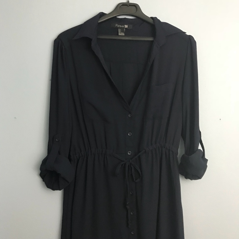 Large Forever 21 Deep Navy Blue Button Up Dress